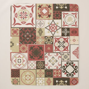 Cobertor Sherpa Azulejo PATTERN de marsala-castanho-bege estilo Ma