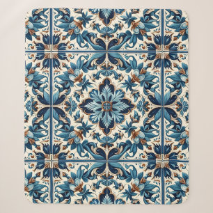 Cobertor Sherpa Azulejo Porcelain Azulejo Padrão Mediterrânico