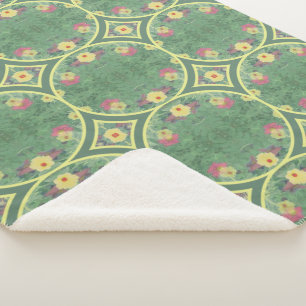 Cobertor Sherpa Azulejo Verde Floral Sherpa Blanket