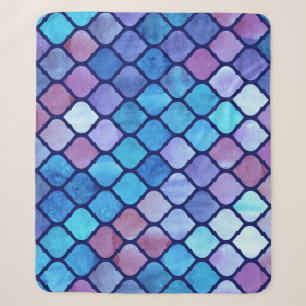 Cobertor Sherpa Azulejos Árabes Geométricos Abstratos em Aquarela