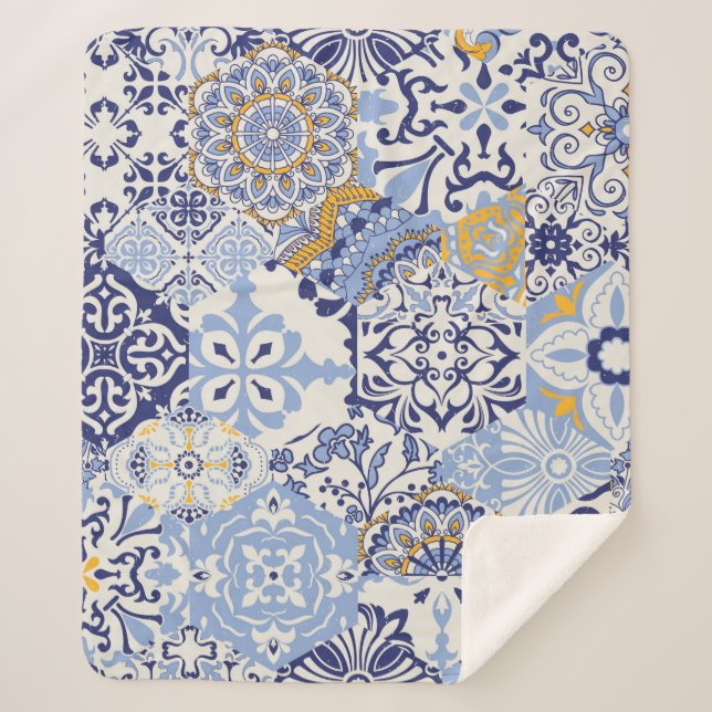 Cobertor Sherpa Azulejos azulejo o trabalho de retalhos. Patilha c (Frente)