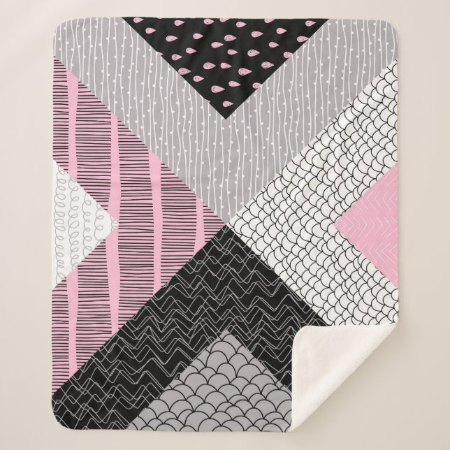 Cobertor Sherpa Azulejos, desenho à mão livre. (Frente)