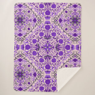 Cobertor Sherpa Azulejos florais, cor-de-rosa violeta e algodão do