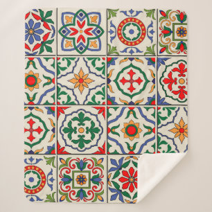 Cobertor Sherpa Azulejos marroquinos: Padrão Colorido Sem Olhos.