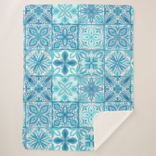 Cobertor Sherpa azulejos ornamentados em azul e branco
