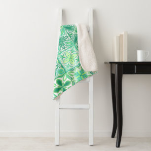 Cobertor Sherpa azulejos ornamentados em verde e branco