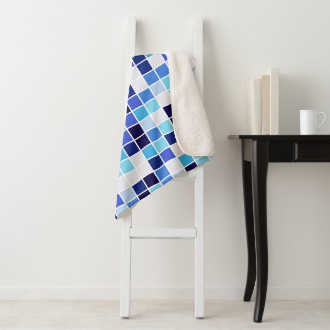 Cobertor Sherpa Azulejos piscinas, Azulejos Mosaicos Azuis, Padrão (In Situ)