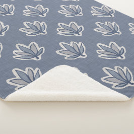 Cobertor Sherpa Azure Blue Leaf Linen Look