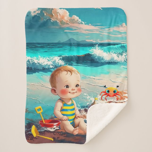 Cobertor Sherpa Baby Boy na Praia (Frente)