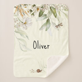 Cobertor Sherpa Baby Boy Watercolor Floral, Pequeno Rolante