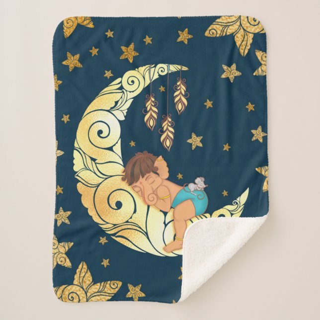 Cobertor Sherpa Baby Ganesha com lua e estrelas (Frente)