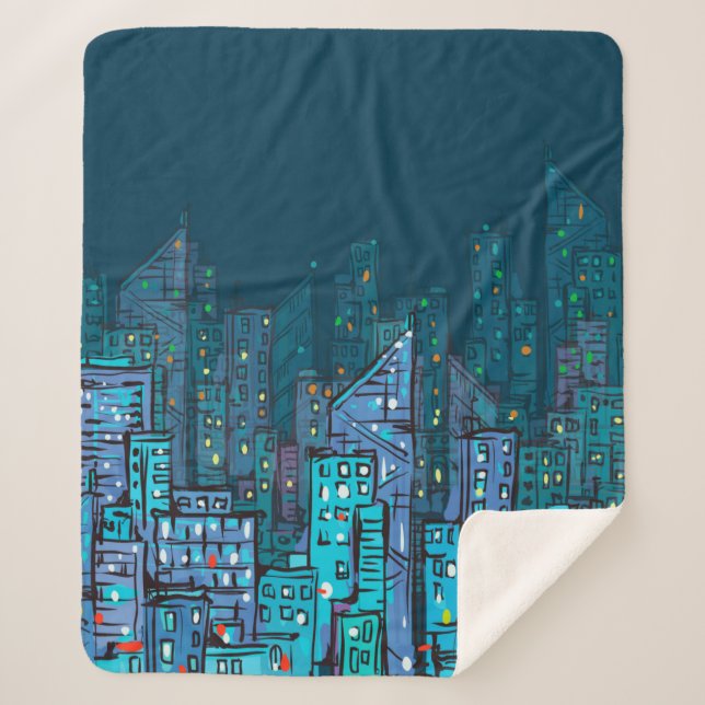 Cobertor Sherpa Background of night Cityscape. Hand drawn illustra (Frente)