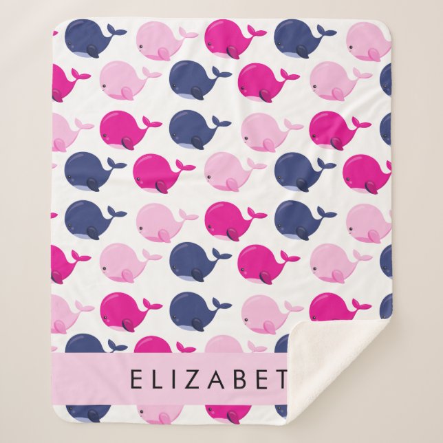 Cobertor Sherpa Baleias Cutas, Padrão De Baleias, Seu Nome (Frente)