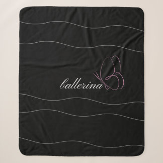 Cobertor Sherpa Ballerina Minimalista e borboleta rosa preta