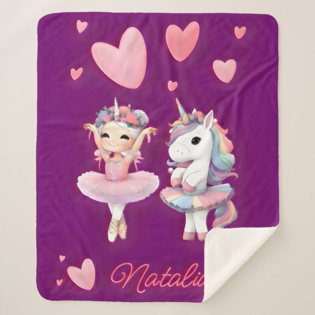 Cobertor Sherpa Ballerina Unicorn Fleece Blanket (Frente)
