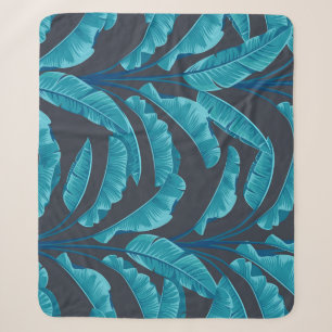 Cobertor Sherpa Banana Leaves: Padrão Tropical Vintage.