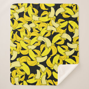 Cobertor Sherpa Bananas Amarelas Vintage: Fundo Negro