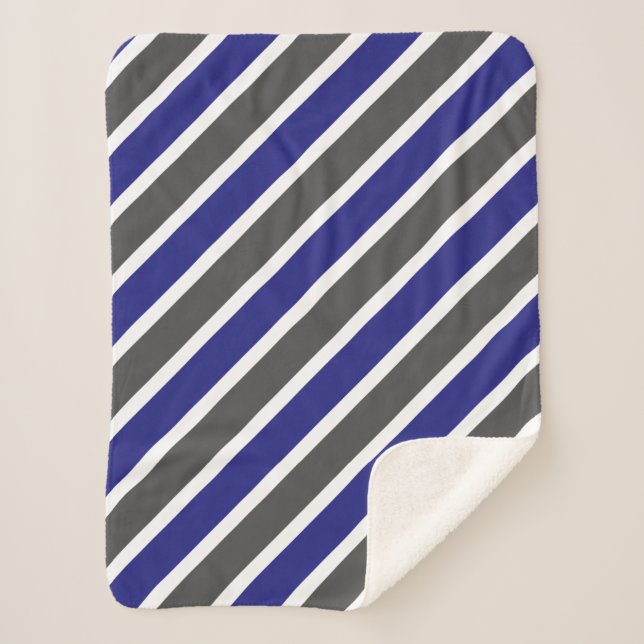 Cobertor Sherpa Bandas Azuis e Cinzas (Frente)