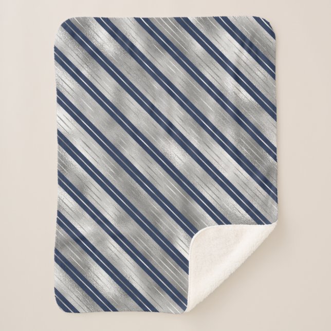 Cobertor Sherpa Bandas brilhantes azuis e Cinzas (Frente)