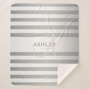 Cobertor Sherpa Bandas de Cinzas de Gradação de Prata de Monograma