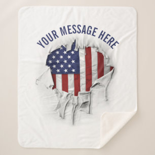 Cobertor Sherpa Bandeira Americana Destruída, Rasgada e Tornada S