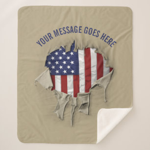Cobertor Sherpa Bandeira Americana Destruída, Rasgada e Tornada Sh