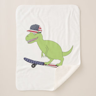 Cobertor Sherpa Bandeira Americana Dinosaur Skateboard