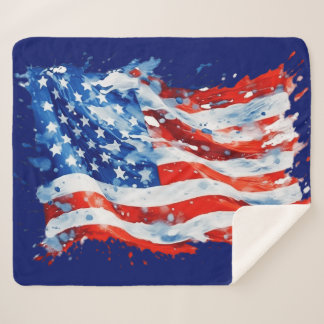 Cobertor Sherpa Bandeira Americana EUA Aquarela 4 de Julho