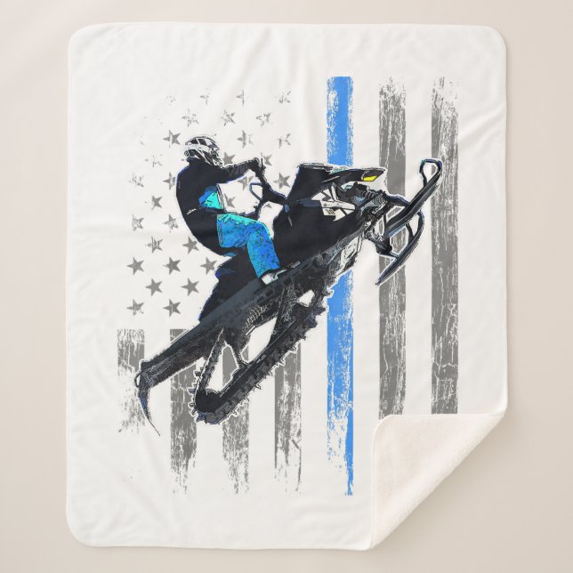 Cobertor Sherpa Bandeira Americana Snowmobile Shirt Men Snowmobile (Frente)