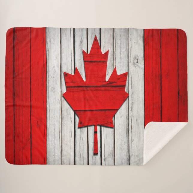 Cobertor Sherpa Bandeira canadense embrulhada no Love Sherpa Blank (Frente (Horizontal))
