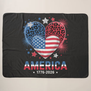 Cobertor Sherpa Bandeira Coração Leopardo 1776 2026 4 de Julho