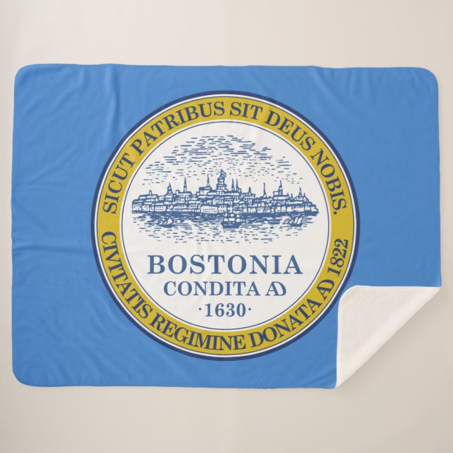 Cobertor Sherpa Bandeira da Cidade de Boston (Massachusetts) (Frente (Horizontal))