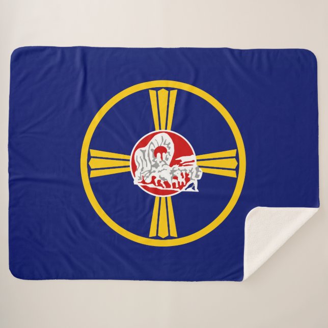 Cobertor Sherpa Bandeira da Cidade de Omaha (Nebraska) (Frente (Horizontal))