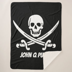 Cobertor Sherpa Bandeira de pirata alegre de Roger com nome