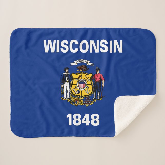 Cobertor Sherpa Bandeira do Estado de Wisconsin (Frente (Horizontal))