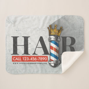 Cobertor Sherpa Barbearia King Crown Barber Pole Salão de Cabelo