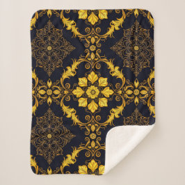 Cobertor Sherpa "Barockes Ornament-Muster in Gold und Schwarz"