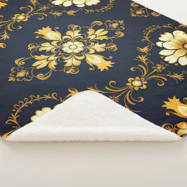 Cobertor Sherpa "Barockes Ornament-Muster in Gold und Schwarz"
