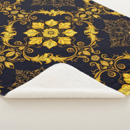Cobertor Sherpa "Barockes Ornament-Muster in Gold und Schwarz"