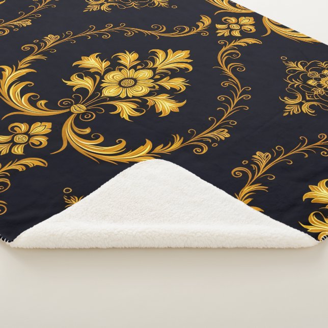 Cobertor Sherpa "Barockes Ornament-Muster in Gold und Schwarz" (3/4)