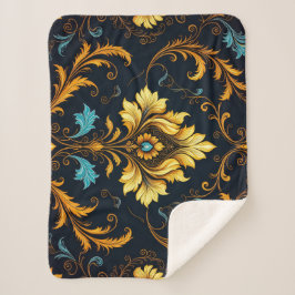 Cobertor Sherpa "Barockes Ornament-Muster in Gold und Schwarz"