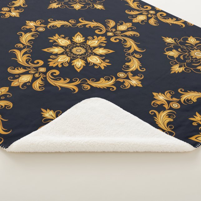 Cobertor Sherpa "Barockes Ornament-Muster in Gold und Schwarz" (3/4)