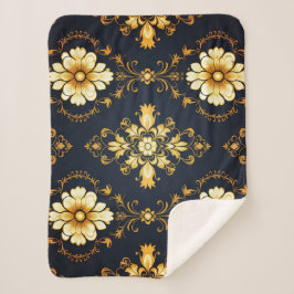Cobertor Sherpa "Barockes Ornament-Muster in Gold und Schwarz"