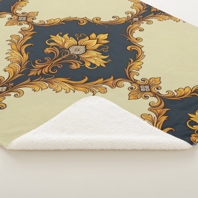 Cobertor Sherpa "Barockes Ornament-Muster in Gold und Schwarz" (3/4)