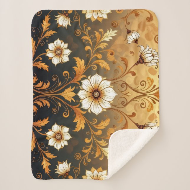 Cobertor Sherpa "Barockes Ornament-Muster in Gold und Schwarz"7 (Frente)