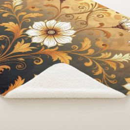 Cobertor Sherpa "Barockes Ornament-Muster in Gold und Schwarz"7