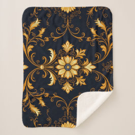 Cobertor Sherpa "Barockes Ornament-Muster in Gold und Schwarz" Dec