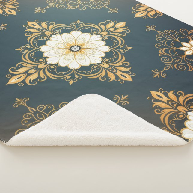 Cobertor Sherpa "Barockes Ornament-Muster in Gold und Schwarz" Dec (3/4)