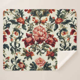 Cobertor Sherpa Barroco italiano. Flores e Folhas Chic