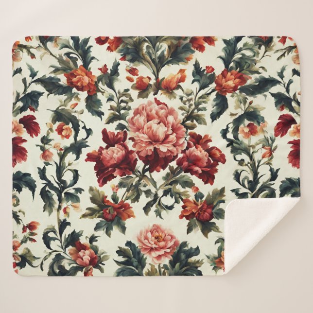 Cobertor Sherpa Barroco italiano. Flores e Folhas Chic (Frente (Horizontal))